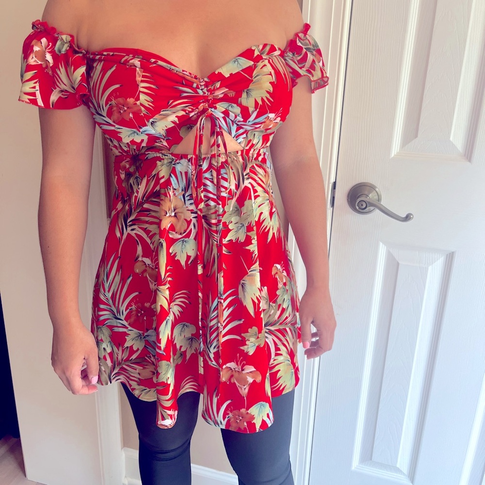 red floral palm nasty gal urban outfitters summer vacation dress small s